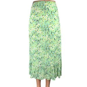 Oliver Bonas Women's Green Floral High Waisted Ruffle A Line Midi Skirt Size 6